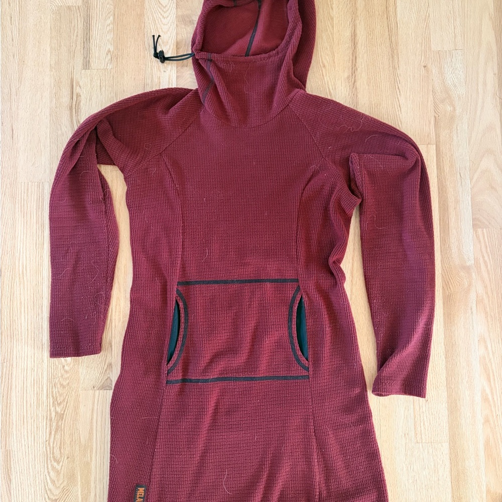 Melanzana Microgrid Dress, Maroon, Size S